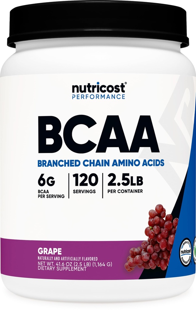 Nutricost BCAA Powder (Grape, 120 Servere) - Gluten Free, Non- GMO, Vegetar, Optimal 2: 1: 1 Ratio