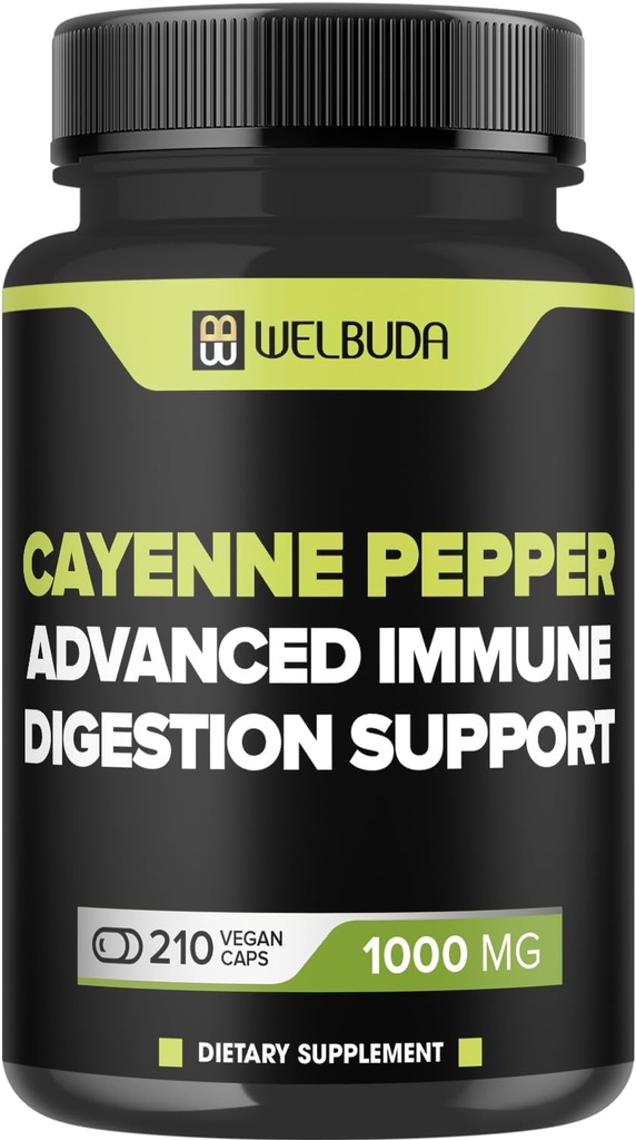 210 Capsules - Cayenne Pepper Supplements Extract 10:1 with Berberine HCI, Garlic Bulb, Olive Leaf & More - Combined Formula for Digestive Health, Heart Health & Immunity Function Support