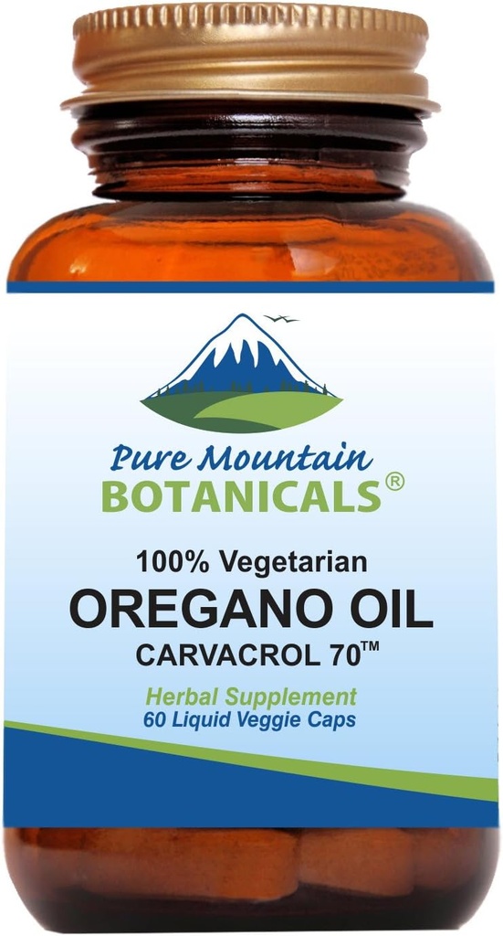 Pure Mountain Botanicals Wild Oregano Oil Capsules - 60 Kosher Vegan Caps Nu med 510mg Mediterranean Oil of Oregano Supplement