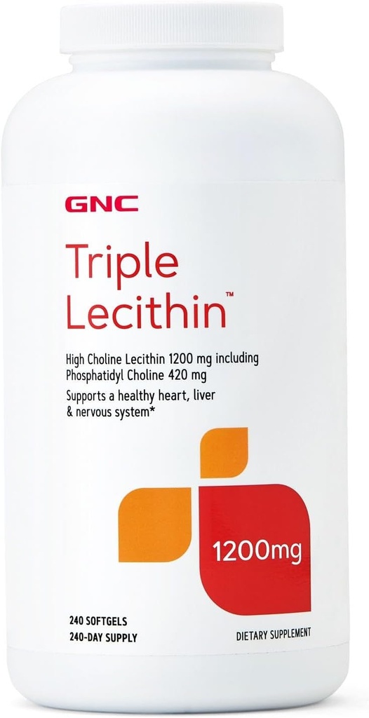 GNC Triple Lecithin 1200mg tillæg, understøtter et sundt hjerte, lever og nervesystem, 240 Servere