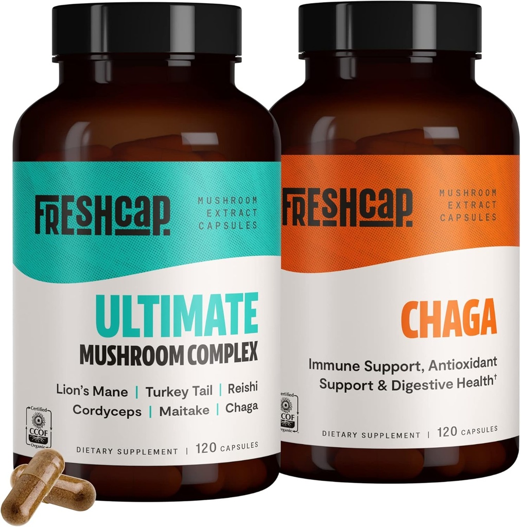 FreshCap svampe Antioxidant Bundle (Chaga kapsler og Ultimate Mushroom komplekse kapsler)