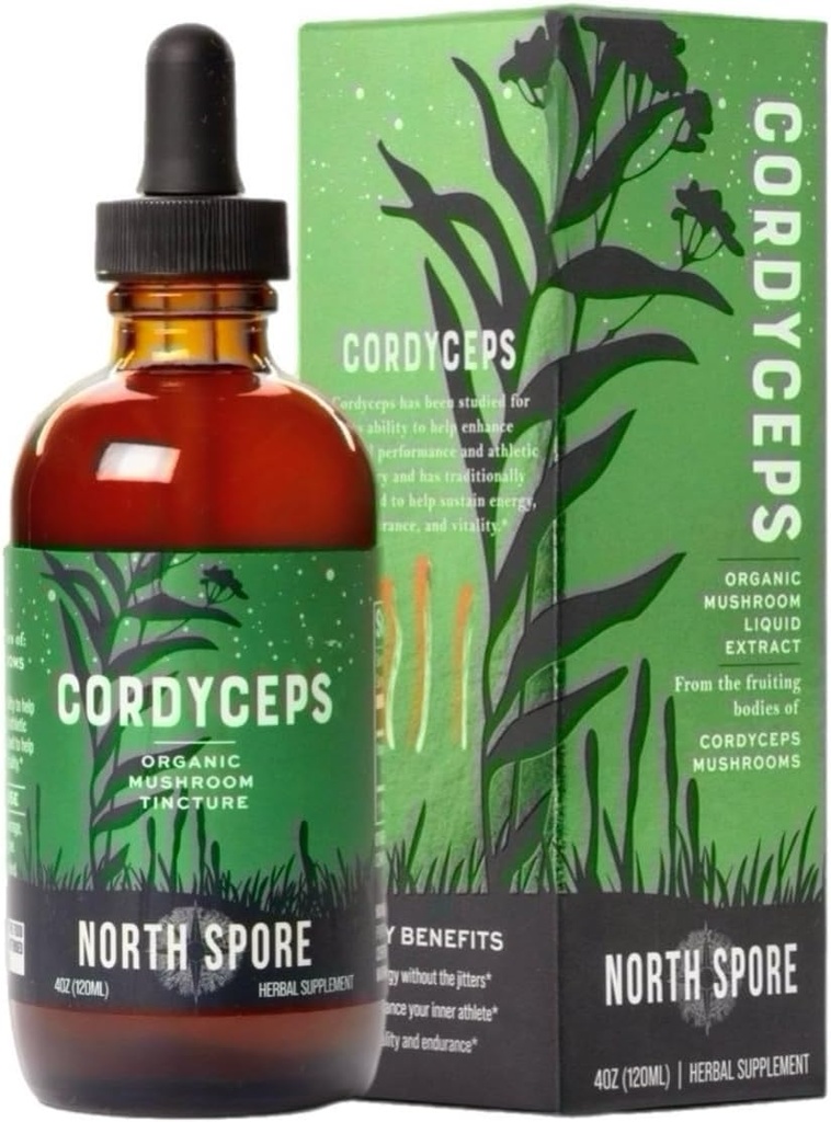 North Spore Cordyceps Mushroom Extract Tincture C124; Flydende Daily Drops for Energy, Endurance, Performance C124; Organic Cordyceps Militars, 100% Fruiting Bodies C124; Non- GMO, Vegan - 2oz
