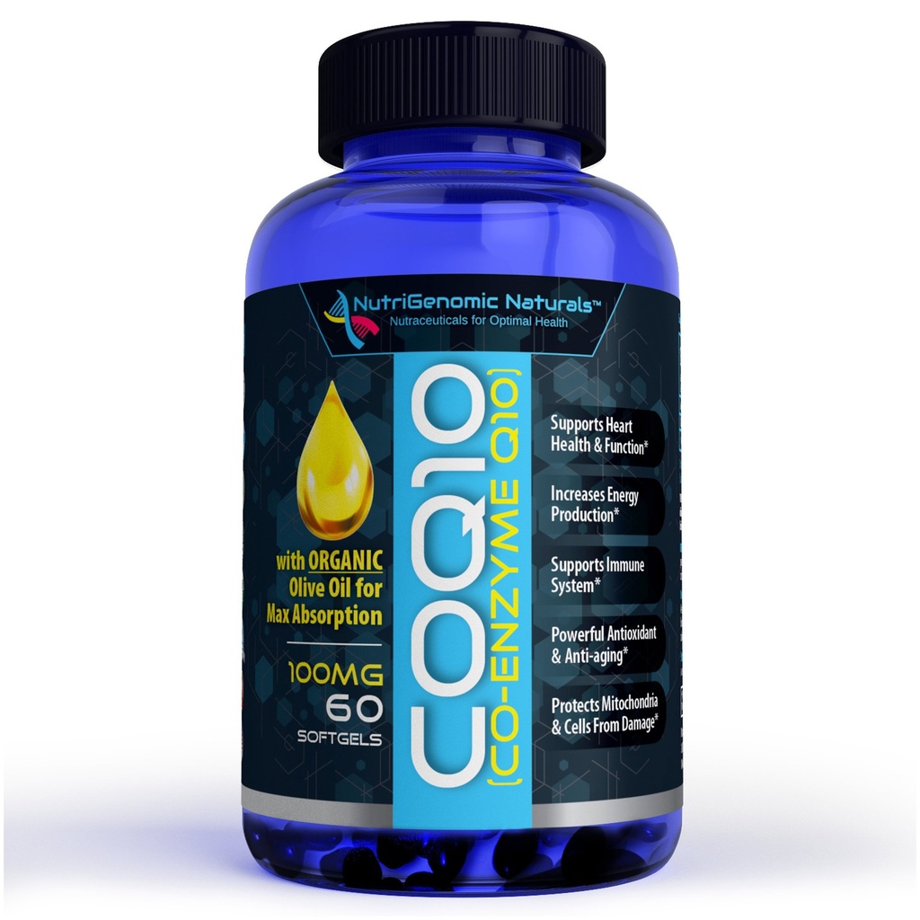 CoQ10, Coenzym Q10, Højeste Absorption med Økologisk Olivenolie, 100mg, 60 Softgel, Ubiquinone, Ubiquinol, Understøtter hjertesundhed, Øger energi, Rene, Natural, Effektiv