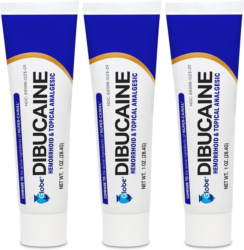 (3 Pack) Globe Dibucaine 1% Hæmorroid Behandling Salve - 1 Oz Rapid Numbing Relief, Hæmorroid Behandling fra Itch og Burn