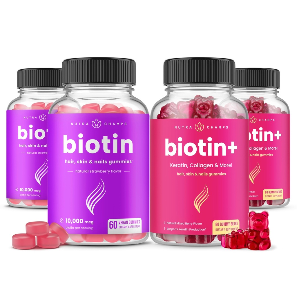 NutraChamps Biotin & Biotin +. Den komplette duo til hår, hud og negle. Biotin, Collagen, Keratin & mere