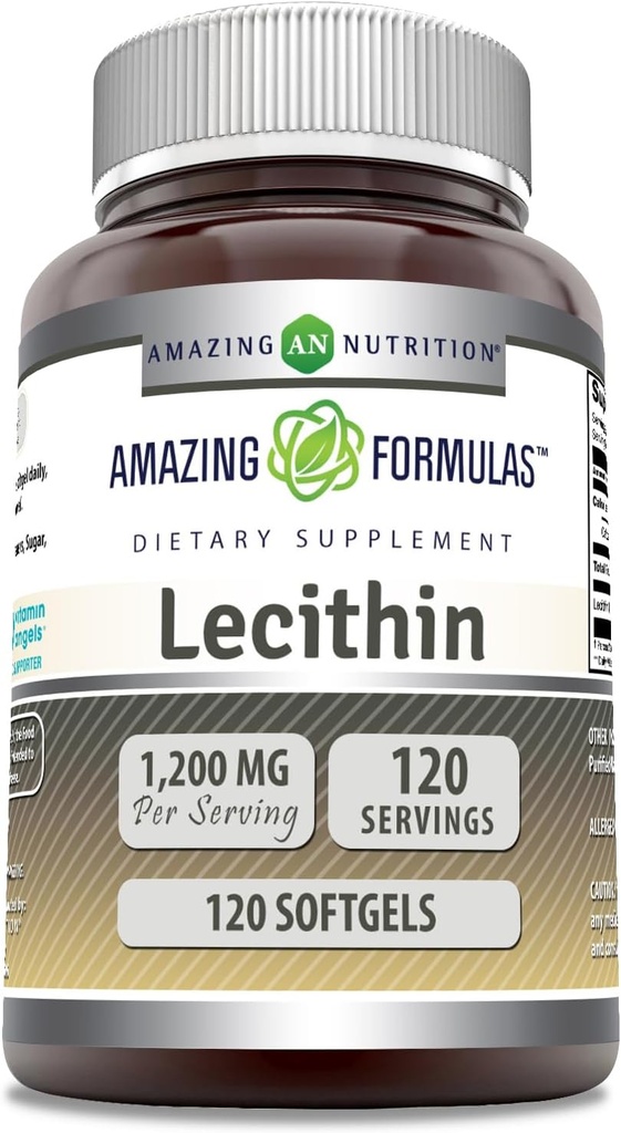 Amazing Formulas Lecithin 1200 mg Softgels Supplement Note 124; High Potency Note 124; Non- GMO Note 124; Gluten Free (1 pakke, 120 Greve)