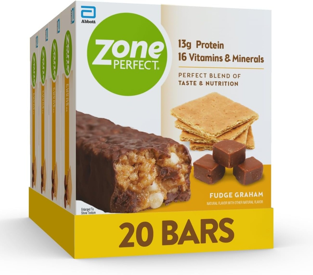 ZonePerfect Protein Bars, 13g Protein, 16 Vitamin & Minerals, Protein Snack, Fudge Graham, 20 Barer