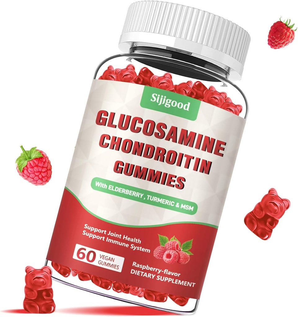 Forbedret Glucosamin Chondroitin Gummies med MSM for voksne - Ekstra styrke fælles sundhed & fleksibilitet, antioxidant & immunforsvar supplement, 60 Tæl