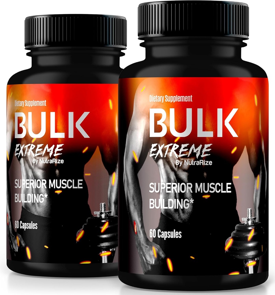 (2 Pack) Bulk Extreme Superior Muscle Building Advanced Formel, Bulk Extreme for Lean Muscle Mass for Mænd, Alle naturlige muskel Builder, Mandlige piller for fysisk ydeevne, Anmeldelser (120 kapsler)