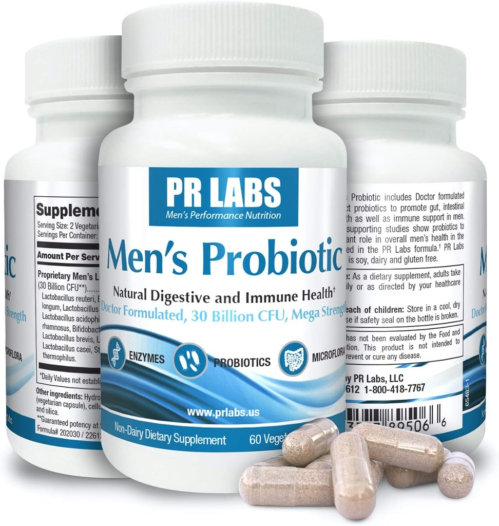 Prostata Research Labs Herreprobiotikum - fordøjelsesfremmende enzymer supplement Probiotikum for mænd - fremmer Gut sundhed og immunforsvar - 1 pakke (60 kapsler)