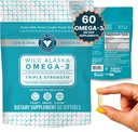 Trident Seafoods Pure Catch Wild Alaska Fish Oil 1060mg Triple Strength Omega-3 Fish Oil Supplement for kvinder og mænd - EPA og DHA - 60 Ct. Daglig Citrus Soft Gel støtter hjerte, hjerne og vision
