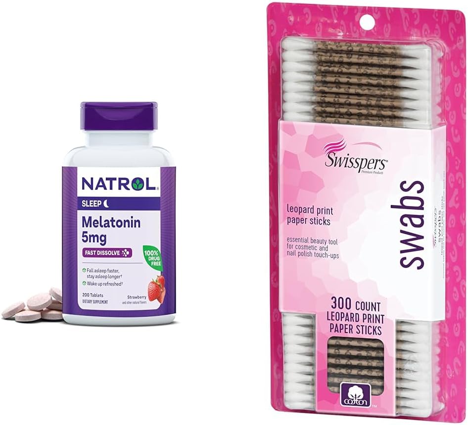 Natrol Melatonin 5mg Fast- Opløs 200 tabletter & svømmere Cotton Swabs 300 Tæl