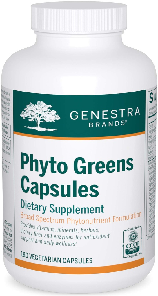 Genestra Brands Phyto Green Kapsler Budding- 124; Vitamin, kostfibre og enzymer til Optimum Nutrition Budding- 124; 180 Kapsler