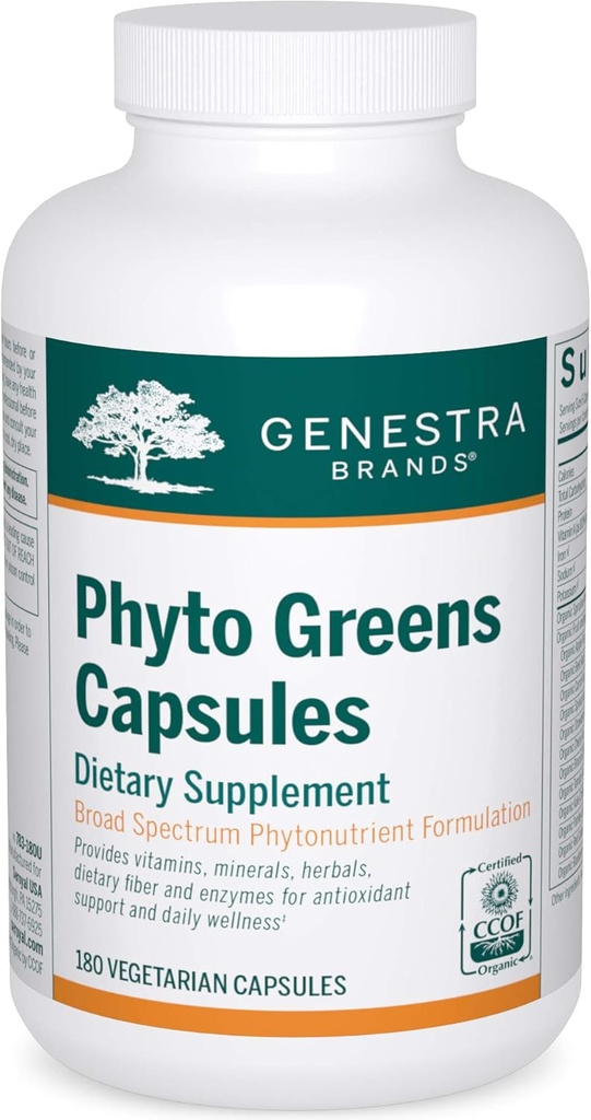 Genestra Brands Phyto Green Kapsler Budding- 124; Vitamin, kostfibre og enzymer til Optimum Nutrition Budding- 124; 180 Kapsler