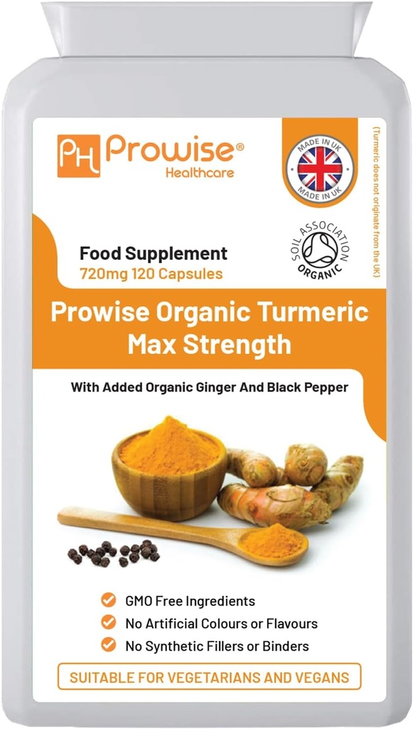 Organic Turmeric Curcumin 720mg - 120 Capsules | Organic Turmeric and Black Pepper Capsules High Strength | Vegan & Vegetarian Turmeric Supplements