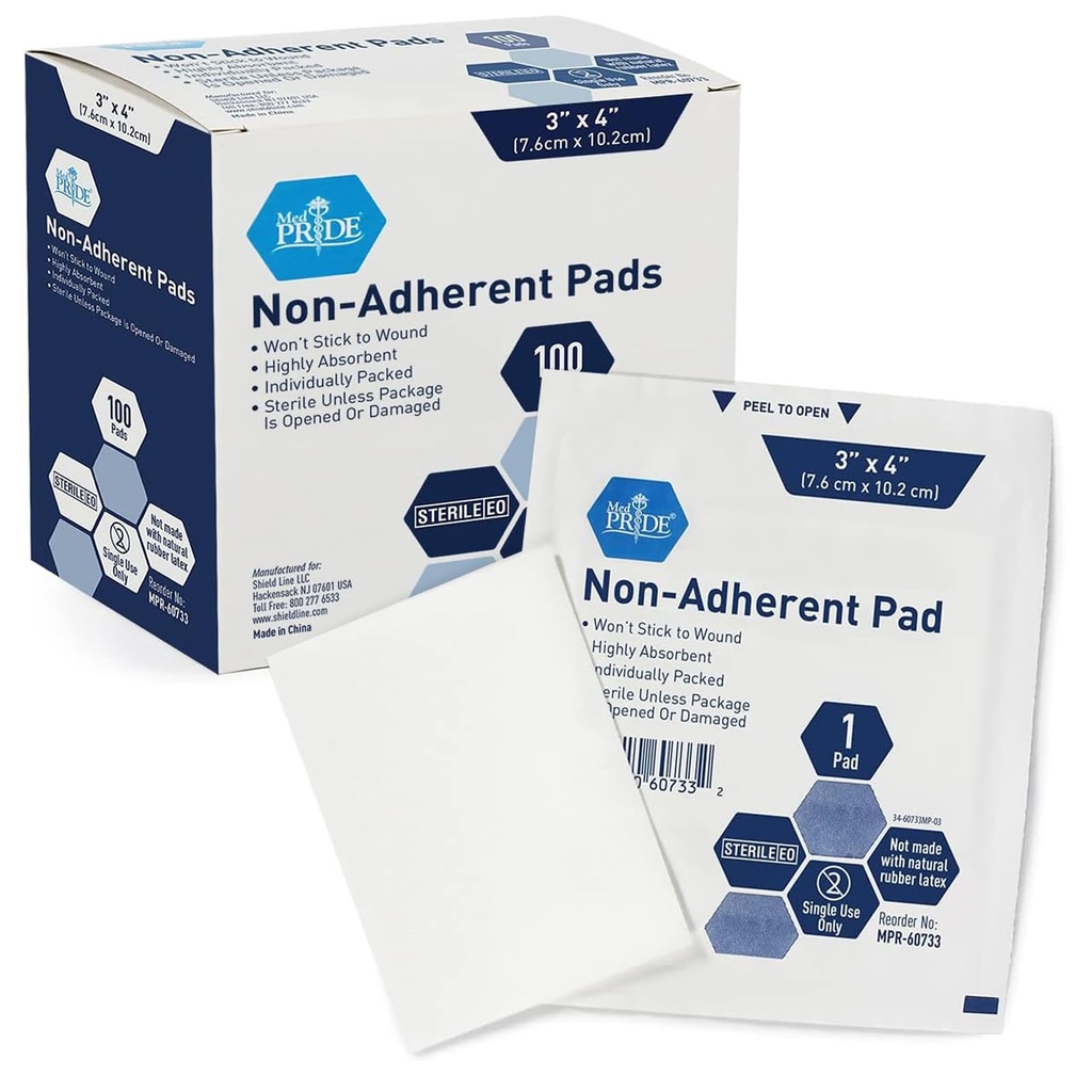 MED PRIDE Steril Non Stick Pads til Sår Care og Sår, Meget Absorberende, Painless Removal, individuelt indpakket (3x4 tommer (pakke med 100))