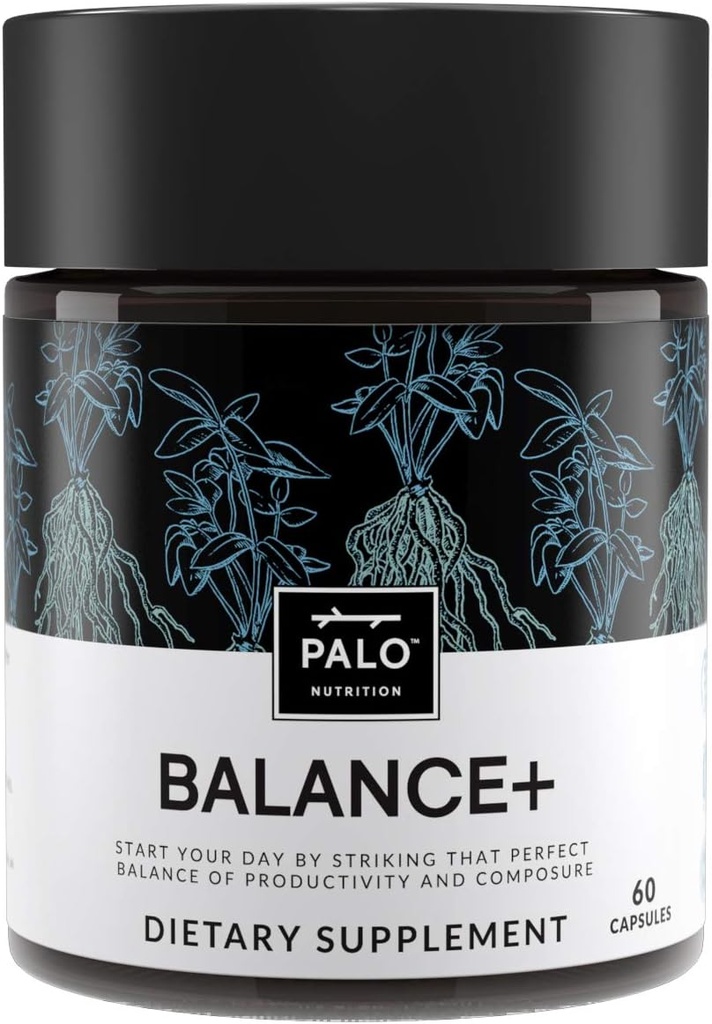 PALO Balance + Mood Support med Adaptogens MSD 124; Hjælper rolig sind & Krop, Stress Relief Energy Kosttilskud MSD 124; 100% Plantbaseret MSD 124; Ashwagandha, Astragalus, Rhodiola, Green Tea, 60 Kapsler