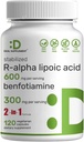 DEAL SUPPLEMENT R Alpha Lipoic Acid 600 mg med Benfotiamin 300mg per servering, 120 Veggie Kapsler - 200mg R- ALA per kapsel - Antioxidant supplement til energi & nervesystem support