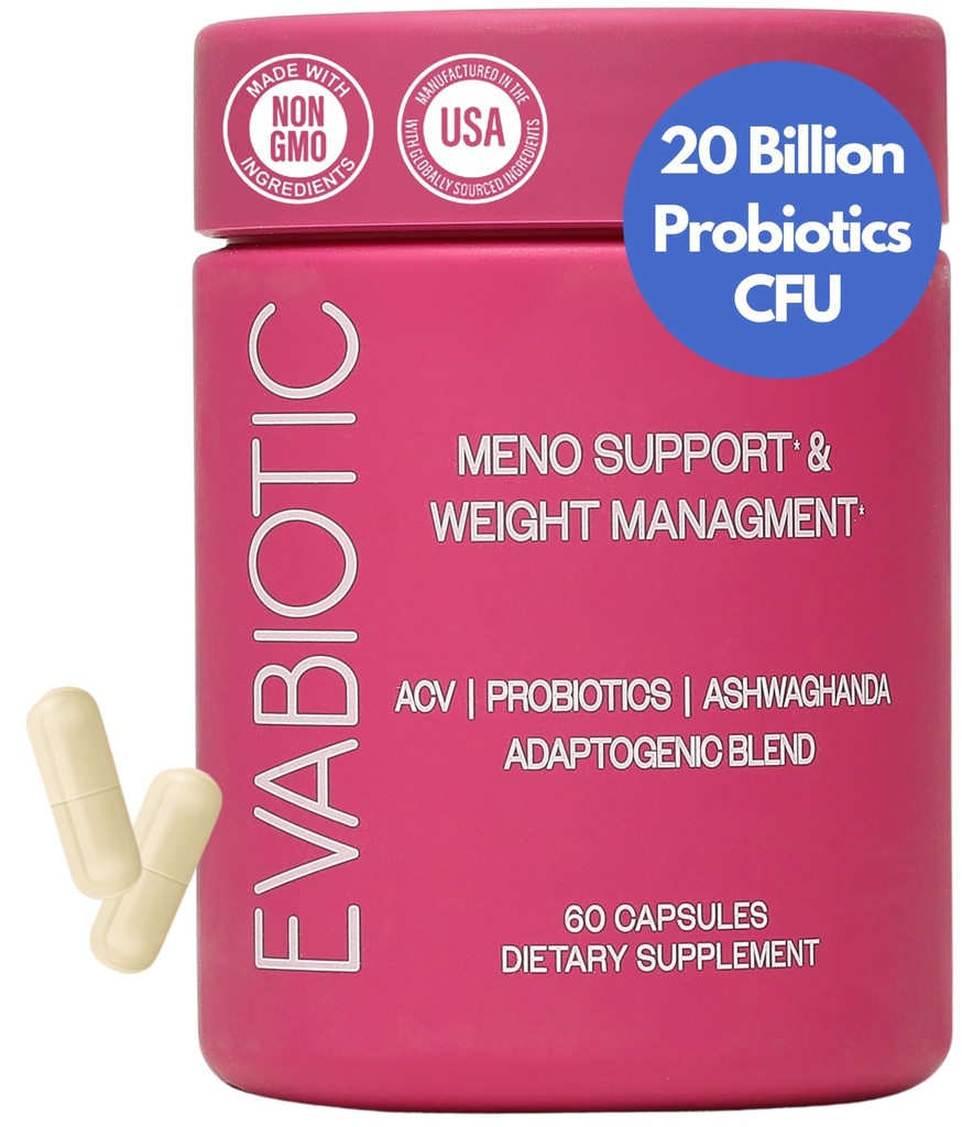 Komplet Menopause Vitaminer - Ashwaghanda, Probiotika, ACV til vægthåndtering, Hot Flashs, Night Sweats, Bloat, Hormone Balance - Vegan 60 Caps Menopause Kosttilskud til kvinder uden GMO