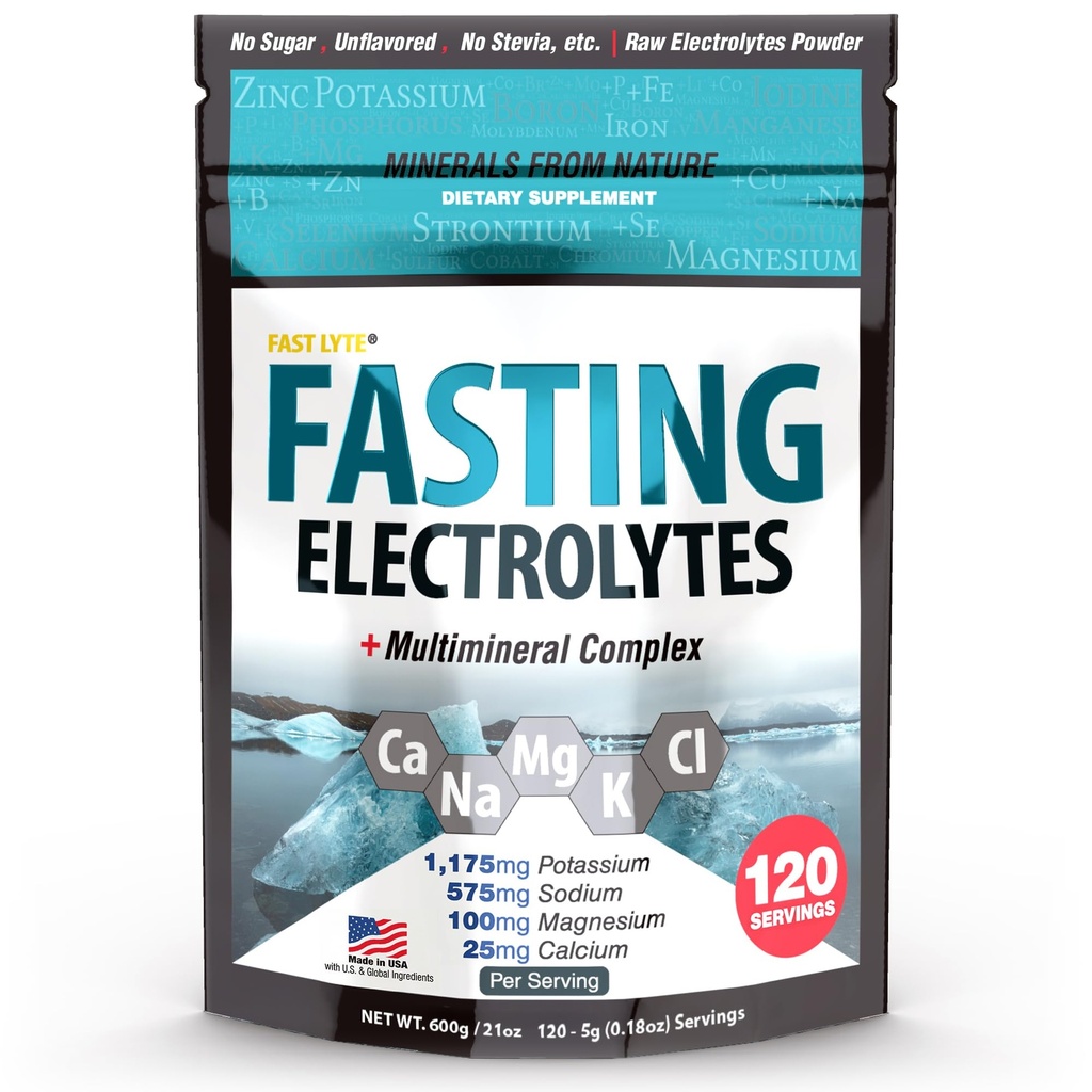 Fastende Elektrolyte Supplement Pulver • 124; Ingen Sukker Uden flavored Rå Elektrolyter • 124; 50% RDI Magnesium og kalium med Trace Minerals • 124; Carnivore & Keto Friendly • 124; Sugar Free Fasting Salts