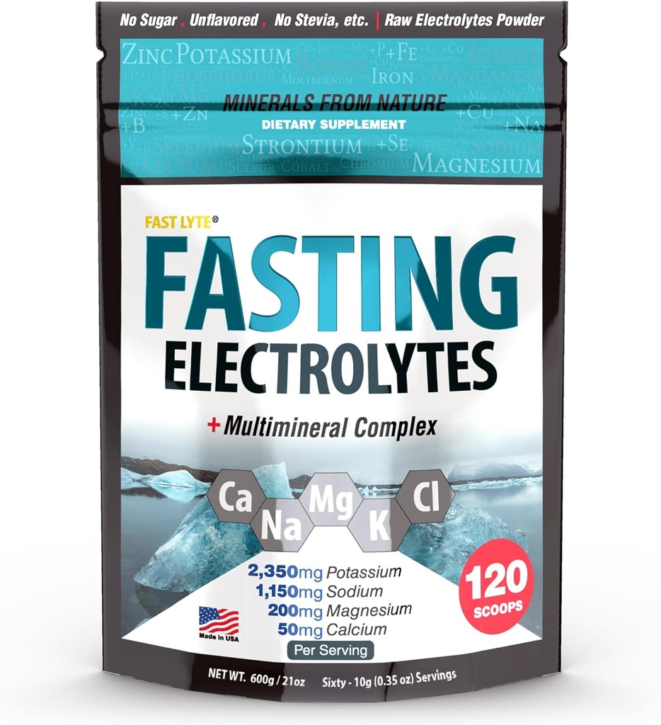 Fastende Elektrolyte Supplement Pulver • 124; Ingen Sukker Uden flavored Rå Elektrolyter • 124; 50% RDI Magnesium og kalium med Trace Minerals • 124; Carnivore & Keto Friendly • 124; Sugar Free Fasting Salts