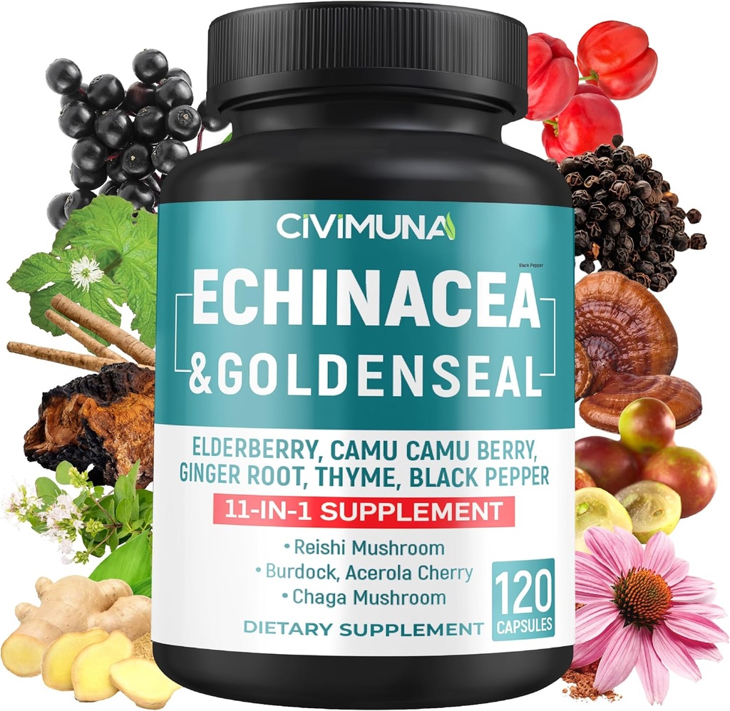 Echinacea Extract Capsules with Echinacea, Goldenseal Root, Elderberry and More - 120 Capsules for 4 Months Supply