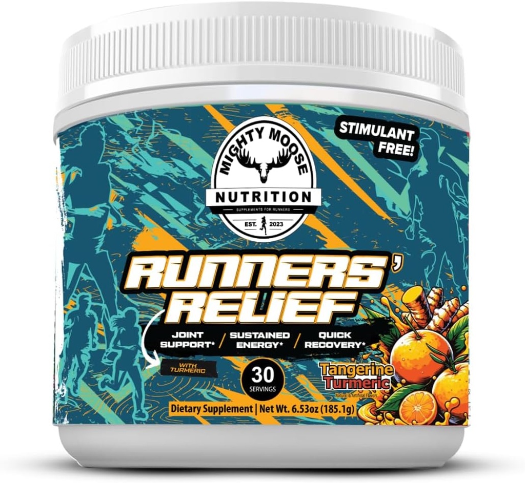 Runners' Relief - Joint Support & Muscle Recovery Supplement - Glucosamine Chondroitin - Fasting Electrolytes - Stimulant-Free Pre/Post Workout Energy - Tangerine Turmeric with 95% Curcuminoids