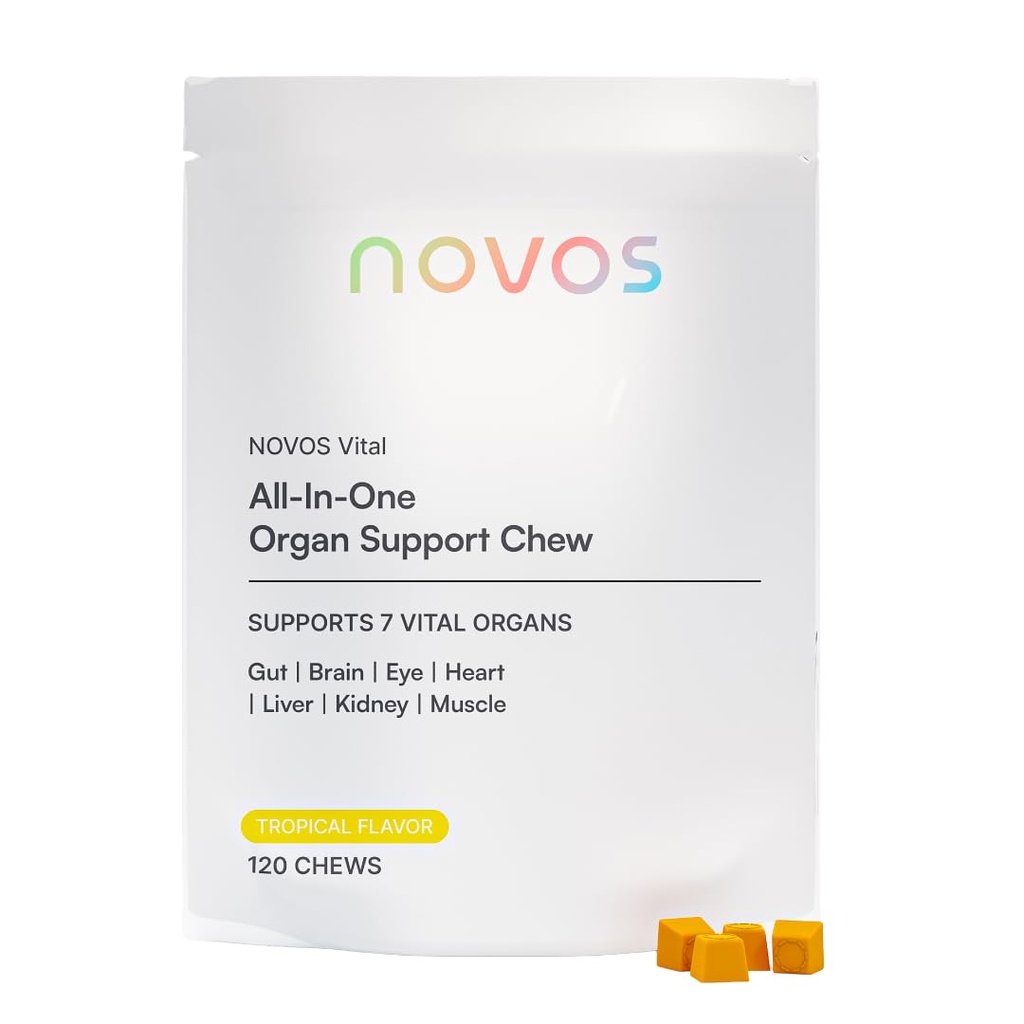 Novos Vital Nutritional Supplement Chews for orgel lever, hjerne, øjne, hjerte, Gut Support - Natokinase, Lutein, Inulin, Rutin, Tropical Flavor (120 Greve)