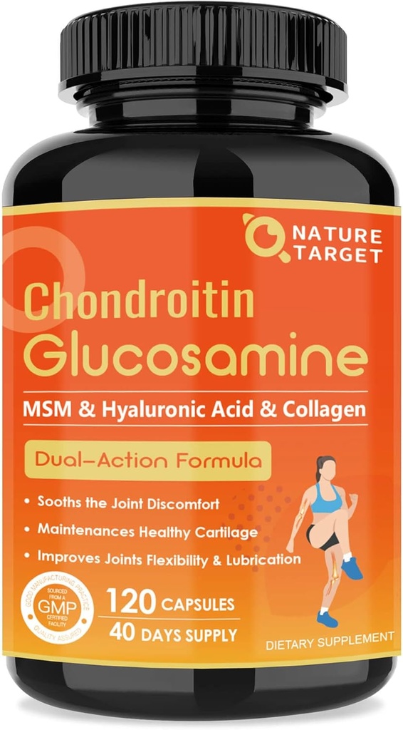 NATUR TARGET Glucosamine Chondroitin Joint Support - Plus MSM, Collagen, Gurkemeje, Shellfish Free, Understøtter Joint, Knees, Cartiage, for mænd og kvinder, 120 Caps