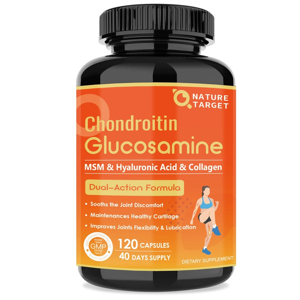 NATUR TARGET Glucosamine Chondroitin Joint Support - Plus MSM, Collagen, Gurkemeje, Shellfish Free, Understøtter Joint, Knees, Cartiage, for mænd og kvinder, 120 Caps