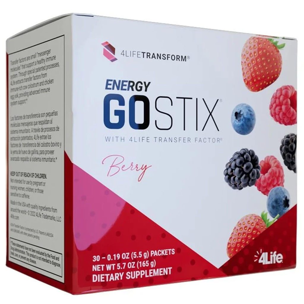4Life Energy Go Stix, Sund energi drikke mix, Koffein fra Guarana, Maca, Yerba Mate og Green Tea Leaf Extract, Berry Flavor - 30 Pakker