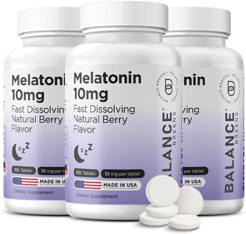 Balancebreens Melatonin 10mg Fast- Opløs, 120 tabletter - Natural Sleep Aid for Restful Nights, Drug- Free Support for Afslapning og Tranquility