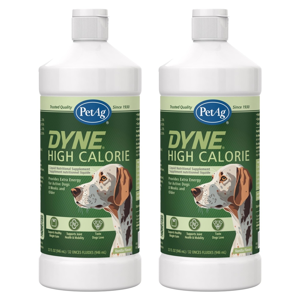 Pet- Ag Dyne High Calorie Liquid Nutritional Supplement til hunde og hvalpe 8 uger og ældre - 32 oz, pakke med 2 - Understøtter ydeevne og udholdenhed - Sweet Vanilla Flavor