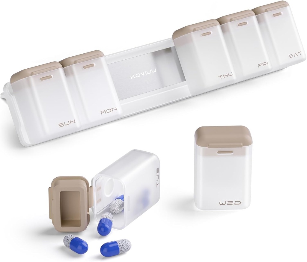 Ugentlig Pill Organizer Magnetisk, Aftagelig Pill Box 7 Dag 1 Tid om dagen, Stor Pill Case Rejser, Uge engang Daglig Medicin Dispenser, Medicin Container Holder for Supplement Vitamin, Brown
