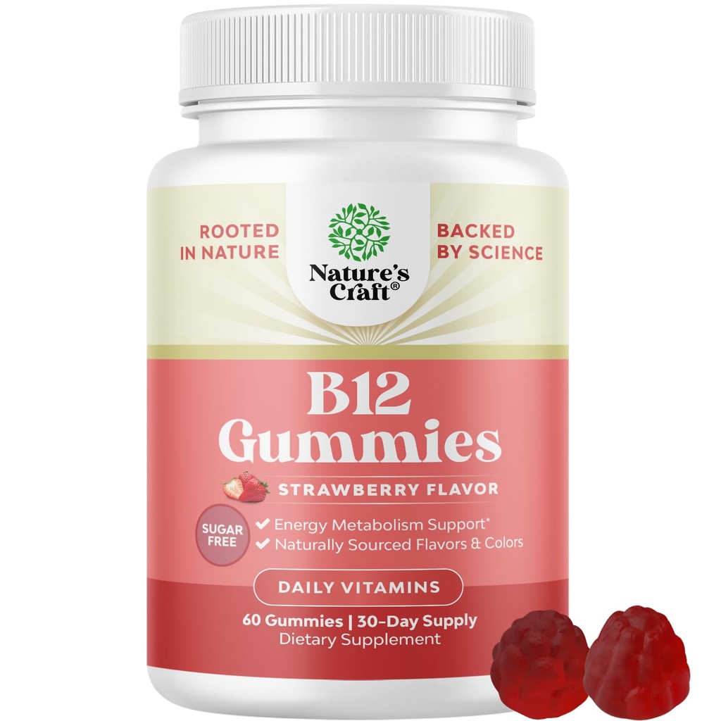 Vitamin B12 Gummies for voksne - Sukker fri Vitamin B12 1000 mcg Chewable Gums for Energy & Mood Support Immun & Nerves Health - Kosher non-GMO & Gluten Free Supplement for kvinder & mænd - 60 Greve