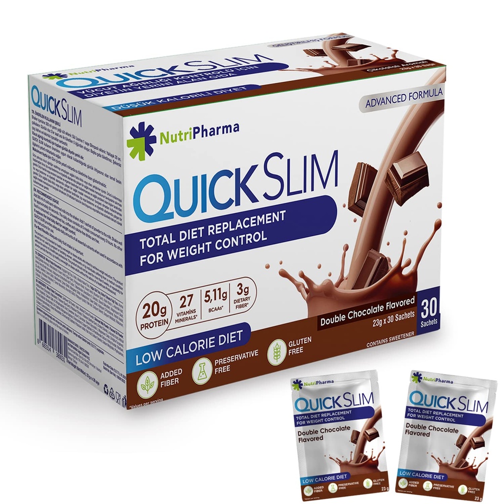 Hurtig Slim Meal udskiftning Shake for vægttab, 30 Servere, 20g protein, 27 Vitamin & Min, Kostfibre, Lav Carb, Gluten Free (Dobbelt chokolade, 30 Sachets)
