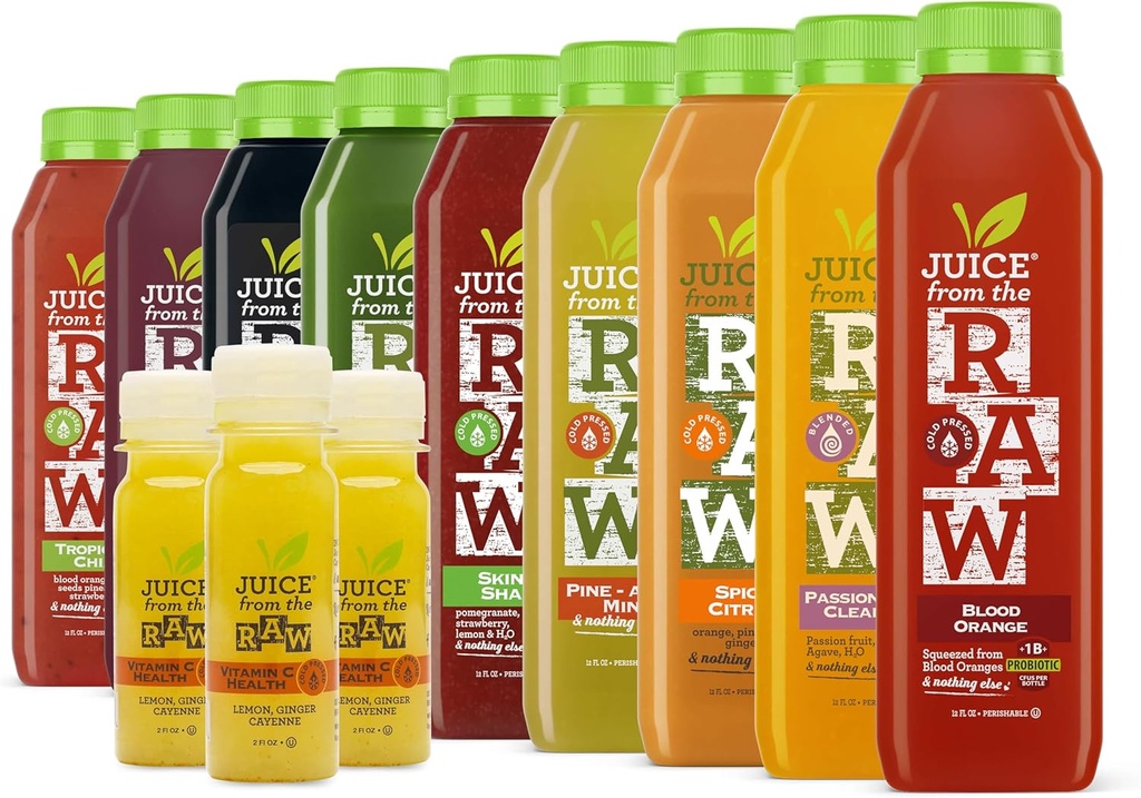 Juice Fra RAW 9-Day Vitamin- C Immunity Cleanse Mest populære Juice Cleanse / Detox / 100% Raw Cold- Pressed Juices (18 flasker + 9 skhots)