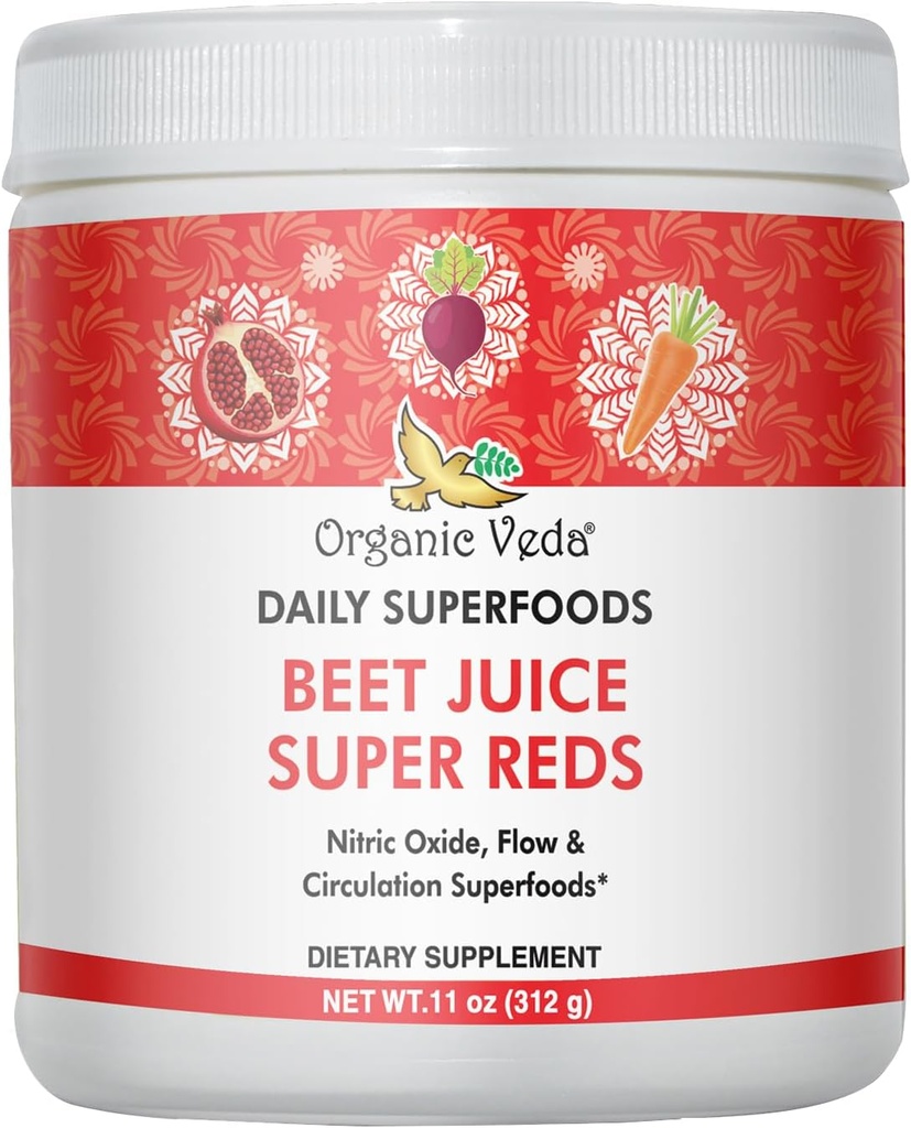 Organic Veda Beet Root Powder Juice Supplement med Superfood Reds - Beet Juice Powder med nitrogenoxid til støtte cirkulation, energi, Endurance, og Stamina - Vegan, Non- GMO - 11 oz