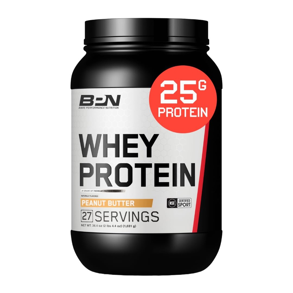 BARE YDEEVNE NETRITION, BPN Whey Protein + Casein Protein Powder Blend, Peanut Butter, 25g Protein per Servering Understøtter Lean Muscle Recovery, 27 Servere, Tredjeparts testet