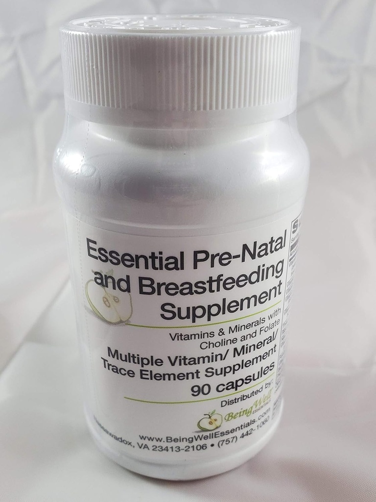 Essentiel præ-Natal og Amning Supplement Vitaminer & Min med Cholin og Folate Trace Element Supplement 90 Kapsler