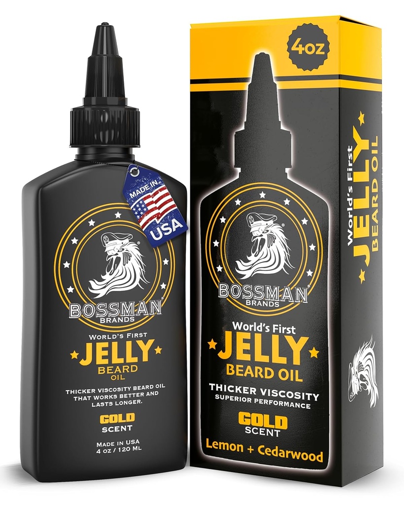 Bossman Jelly Beard Oil til mænd (4 oz, guld Procent) - Softens, Fugt & Betingelser med naturlige ingredienser