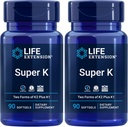 Life Extension Super K, Vitamin K1, Vitamin K2 mk- 7, Vitamin K2 mk-4, Vitamin C, Bone / Heart / arteriel Sundhed, 3- Month Supply, Gluten- Free, 1 Daily, Non- GMO, 90 softels (Pack of 2)