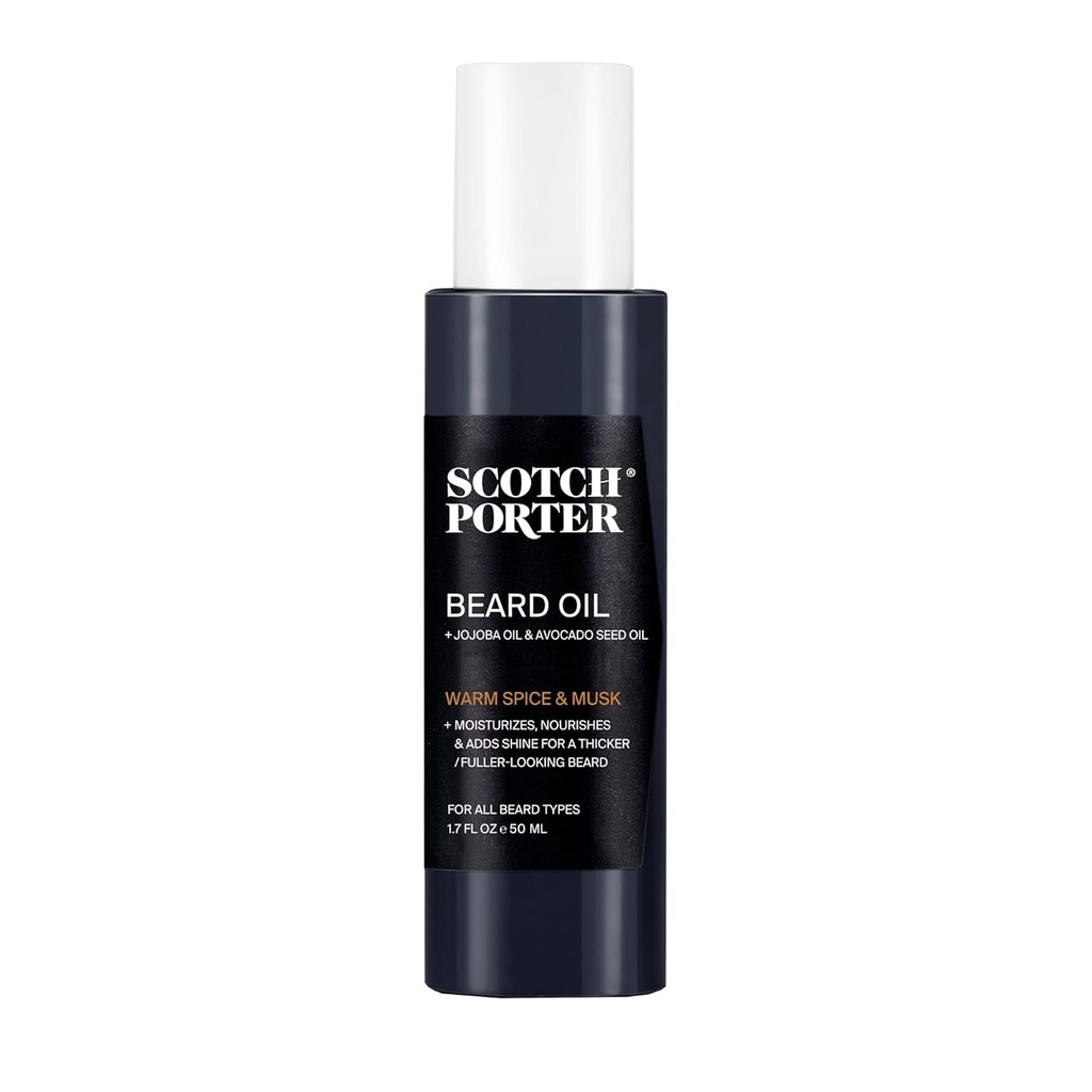 Scotch Porter Smoothing Beard Oil - Nourishing Oil Seals i Fugt & Smoothfly for en Frizz- Free, Fuller / Health- Looking Beard med All- Day Shine - Original Duft, 1.7 oz. Flaske