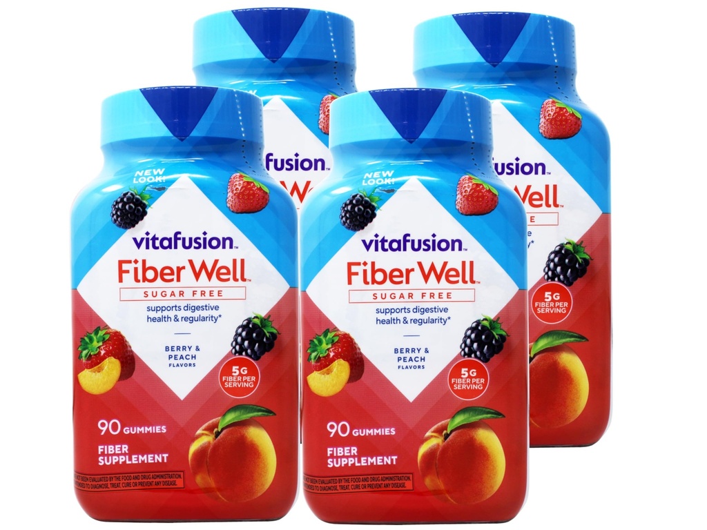 VitaFusion, Fiber Well Gummies, Fiber Supplement, Diverse Flavors - 90 gummies, pakke med 4