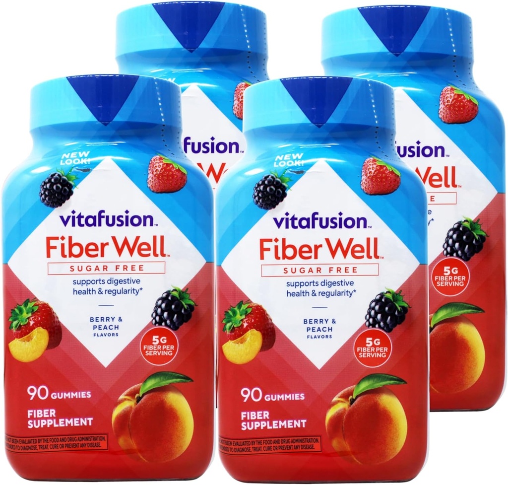 VitaFusion, Fiber Well Gummies, Fiber Supplement, Diverse Flavors - 90 gummies, pakke med 4