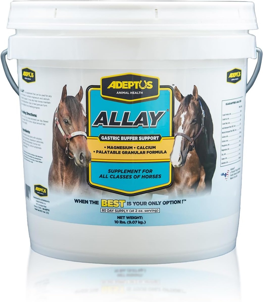 Adeptus Nutrition Allay Equine Supplement, fordøjelig buffer w / calcium & Magnesium, Calming Granulær formel w / lakrids, Prebiotic Base, Gær Kultur, støtte til alle klasser af heste, 10 Lbs
