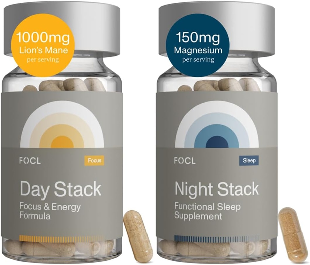 FOCL AM PM Nootrop Functional Supplement for Daytime Focus + Nighttime Recovery • 124; AM - Understøtter Focus Energy Memory Cognitive Performance • 124; PM Understøtter rolig restorative søvn, melatonfri