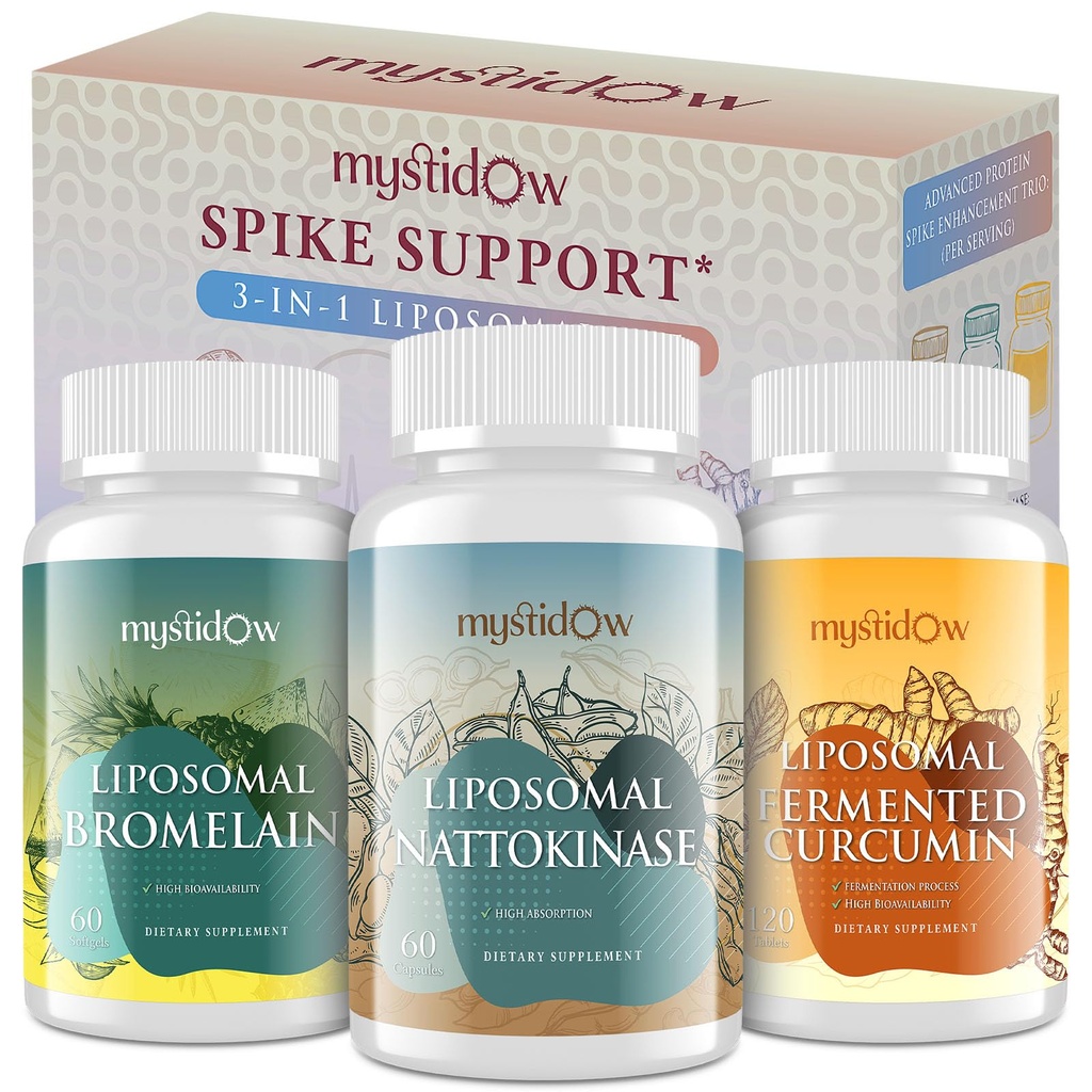 Spike Support Trio124; Liposomal Nattokinase 8000 FU 500mg, Bromelain 1150 mg & Fermenteret Curcumin 1800 mg