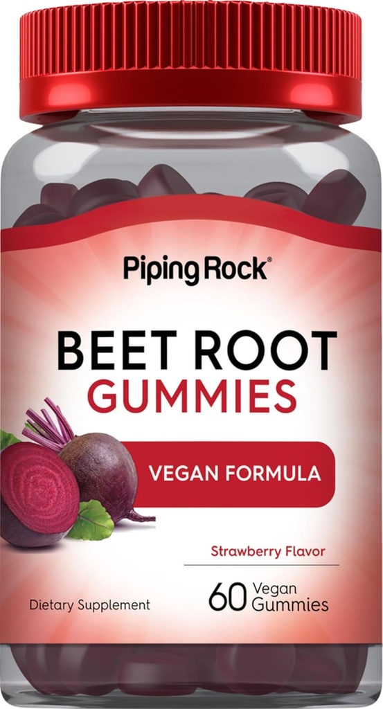Piping Rock Beet Root Gummy Mea124; 60 Greve Measures 124; for mænd og kvinder Measures 124; Nitrooxid Supplement Measup 124; med vitamin C og sort Peber Measup 124; Jordbær Flavor 124; Vegan, Non-GMO, Gluten Free