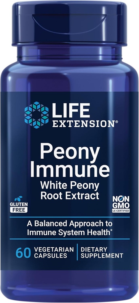 Life Extension Peony immun, hvid Peony Root, immunforsvar, immunsystem, Gluten- Free, Non- GMO, Vegetar, 60 Kapsler